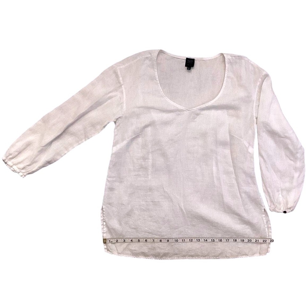 Blue Saks Fifth Avenue Tunic Women Large White Good Linen V-Neck Long Sleeve‎ - Picture 13 of 16